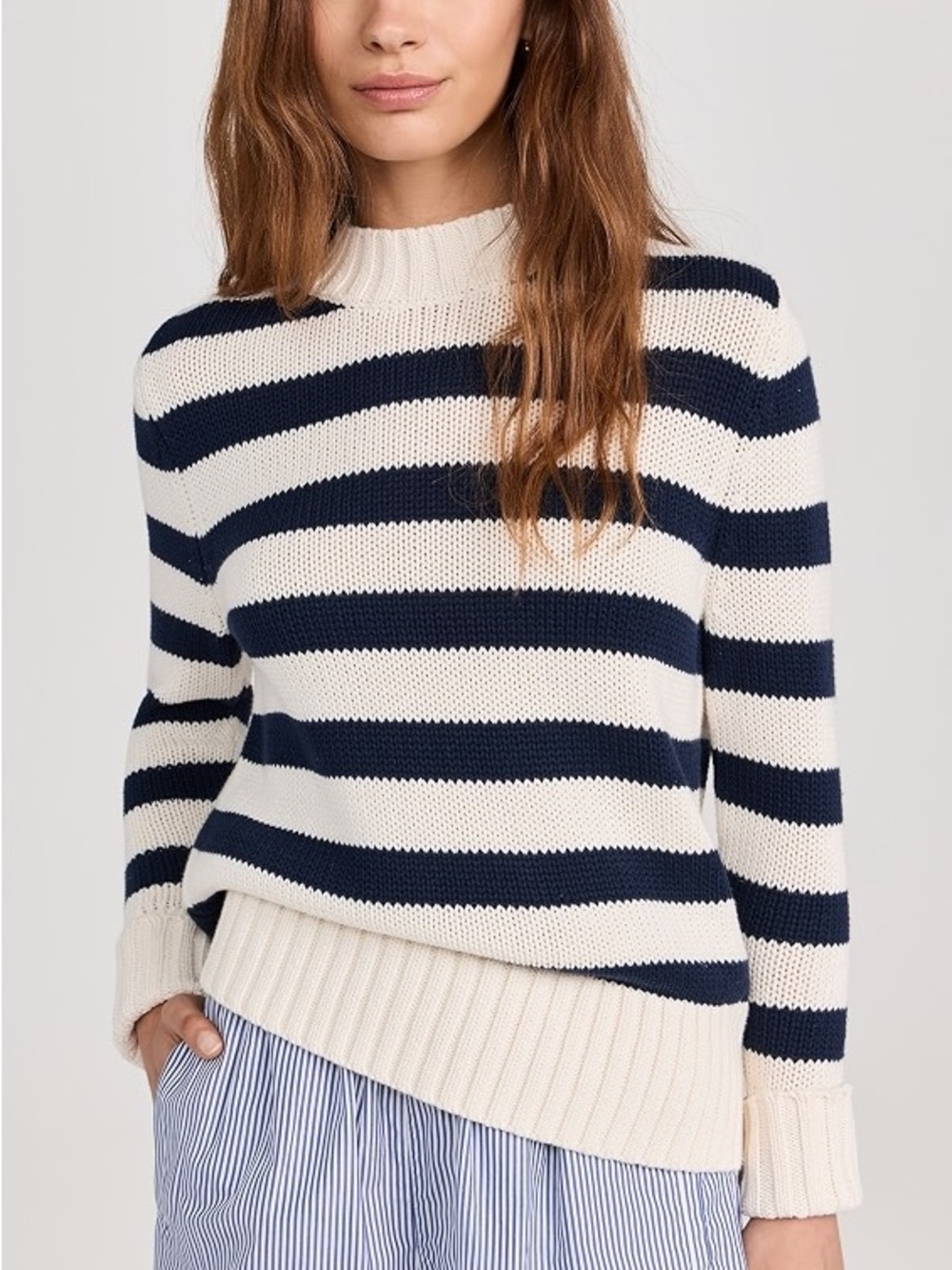 Kule Tatum Sweater Striped Crewneck Sweater in Navy and Cream